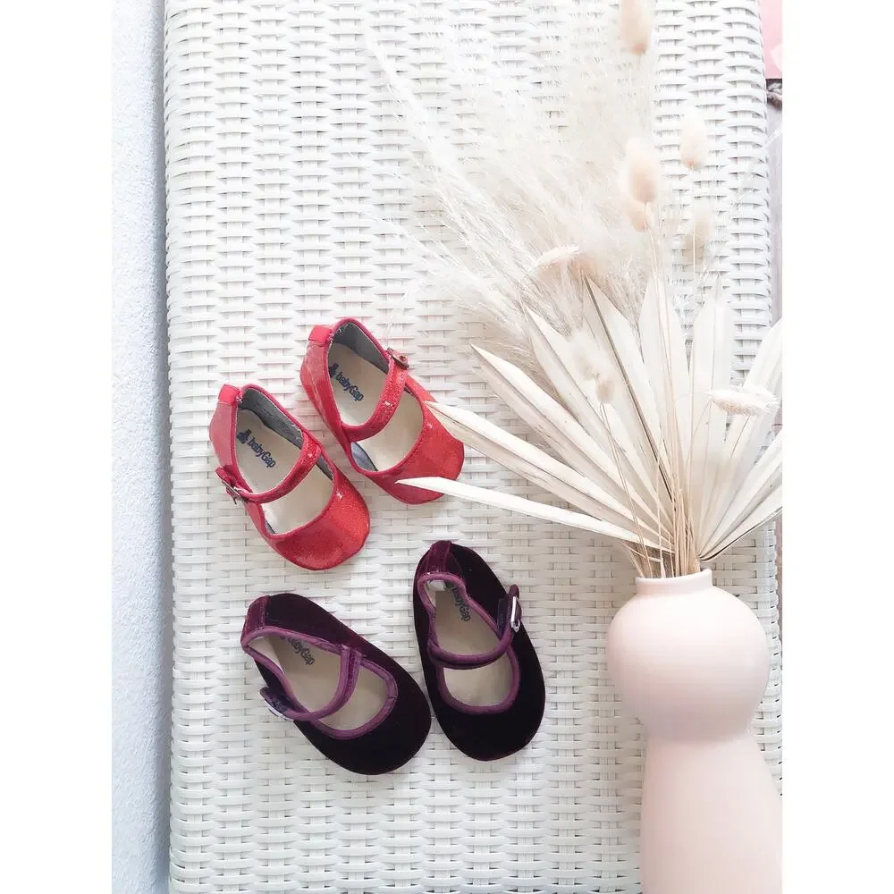 2 pairs Baby gap ballet flats shimmer + velvet holiday colors